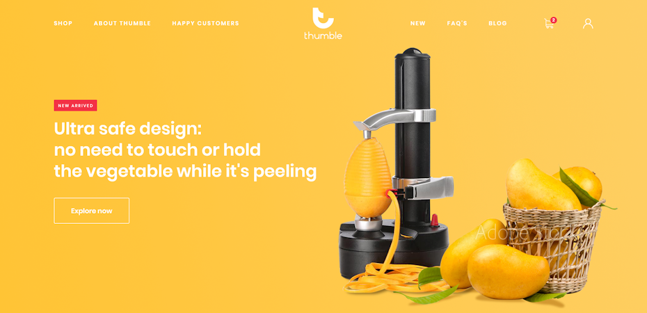 gelbes und weißes Webdesign für Küchenartikel