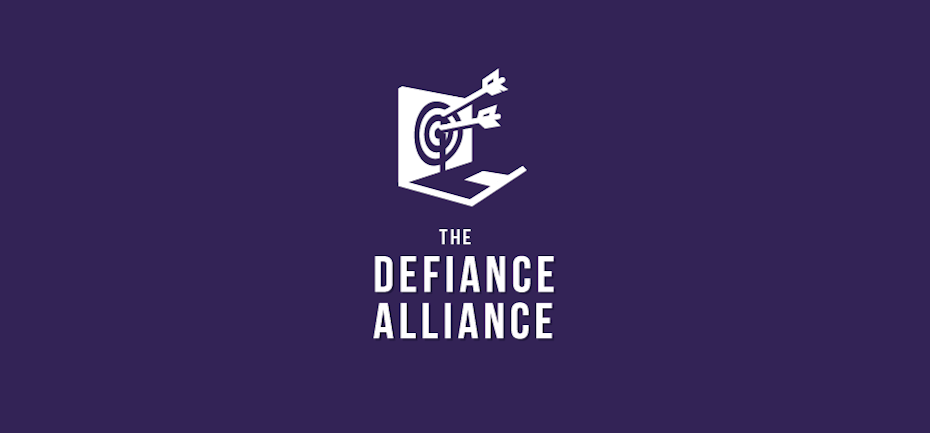 Purple marketing logo design of a laptop with a target and arrows