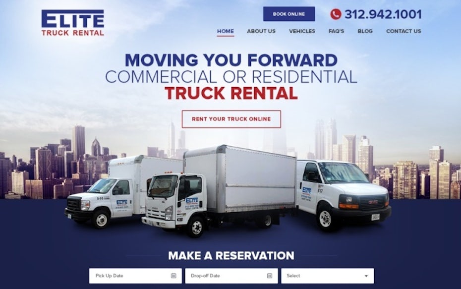photo-heavy landing page showing available trucks and reviews