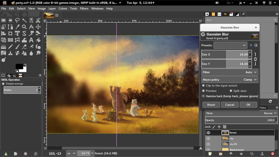 Captura de pantalla de la obra de arte en la interfaz de usuario de GIMP