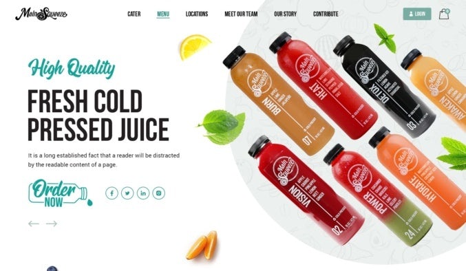 Colorful custom web page design for a juice company