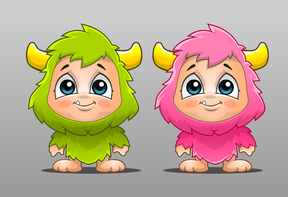 green and pink toy monsters side-by-side