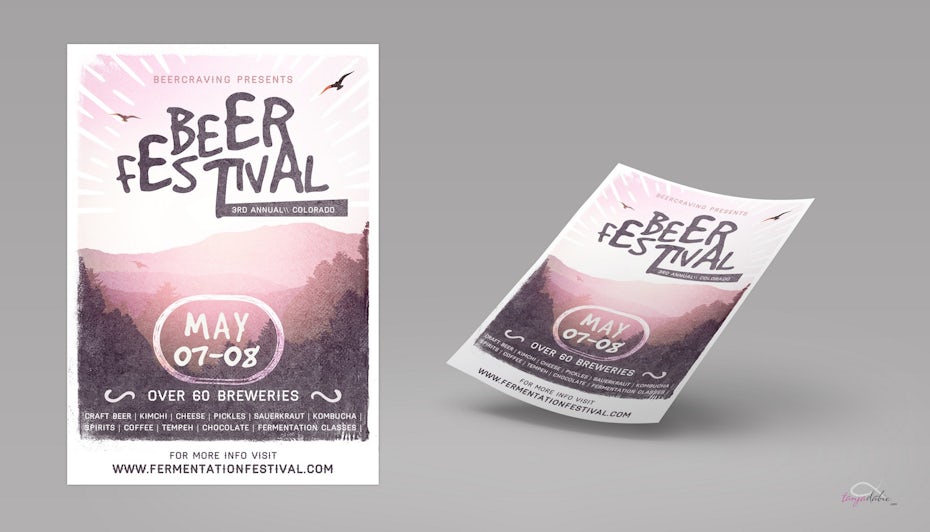 light pink beer festival flyer with an image of a landscape