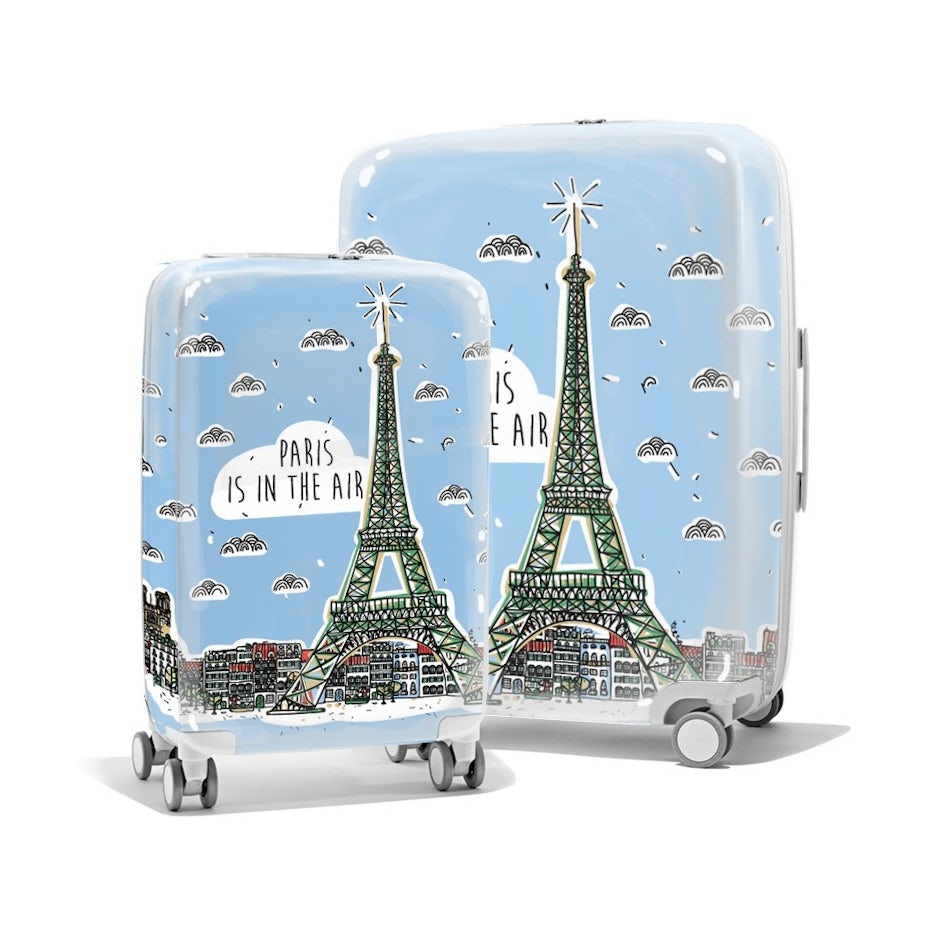 luggage pieces showing Paris design