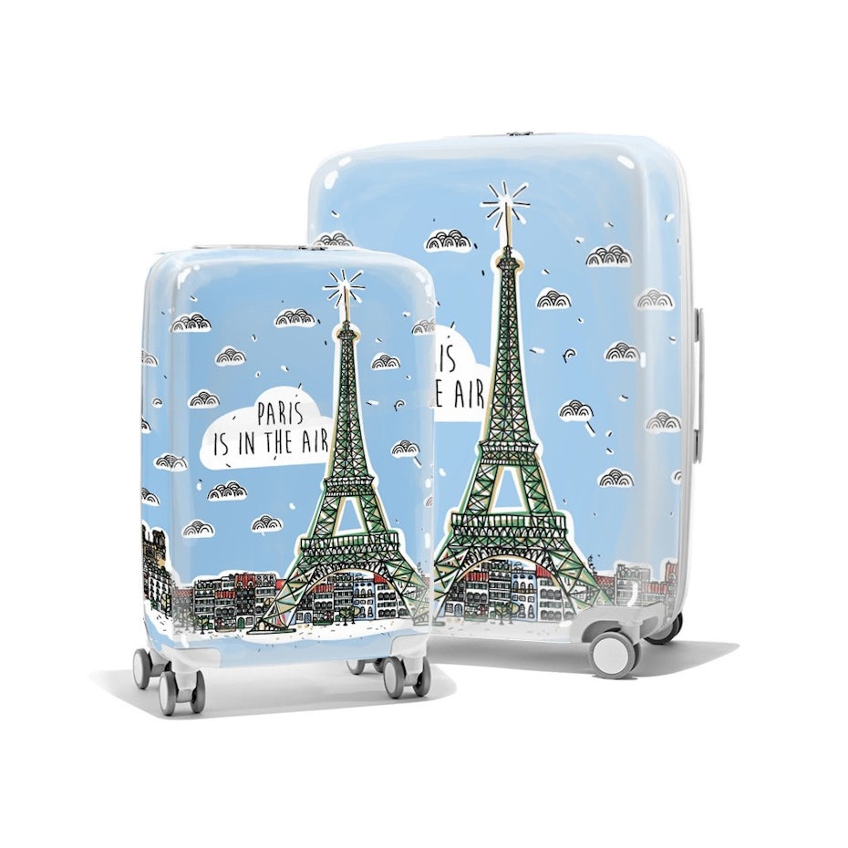 luggage pieces showing Paris design