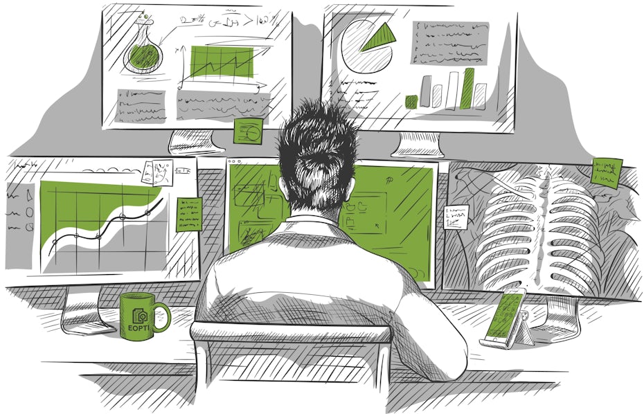 Sketch style image of a person working at a computer