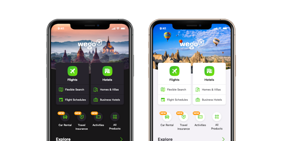 The WeGo App in both light and dark modes