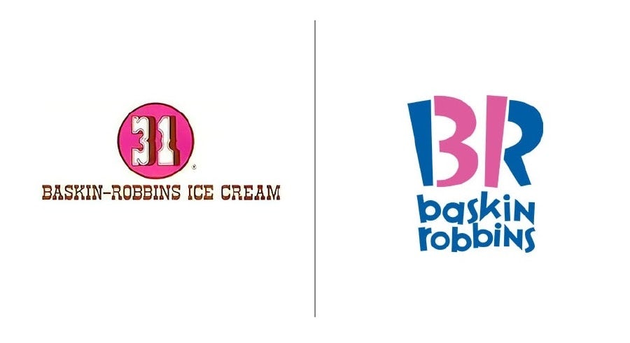Exemples de l'évolution du logo de Baskin-Robbins
