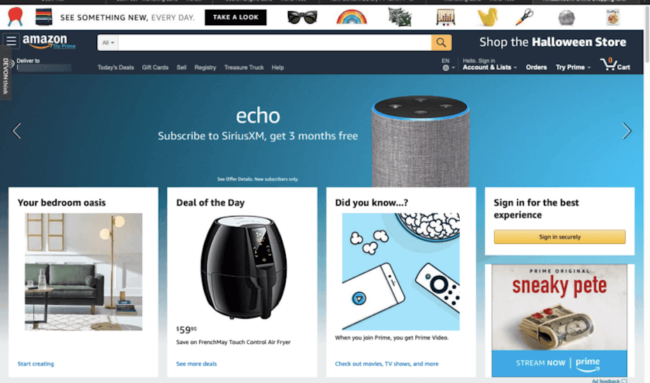 screenshot of Amazon homepage