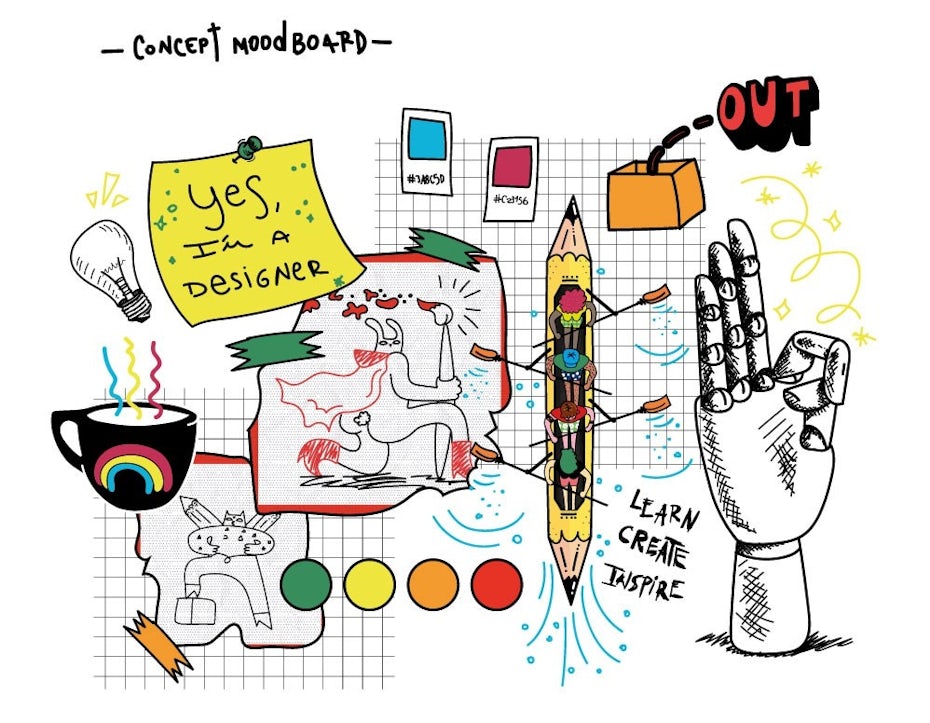 colorful illustration of all a designer’s tools