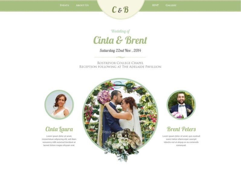 A pastel green wedding website design