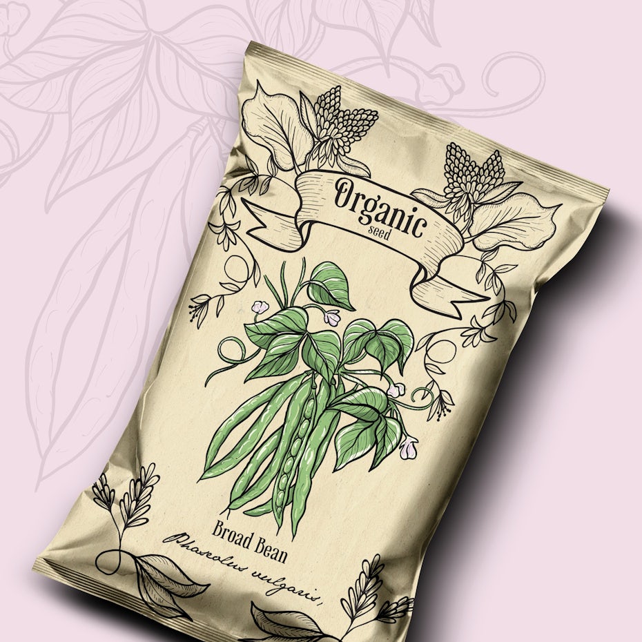 vintage experience packaging design trend: pouch-style seed packaging