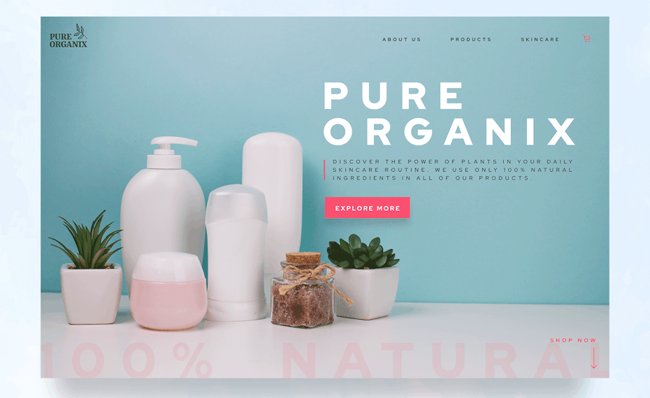 Soft blue and pink web page design for skin care
