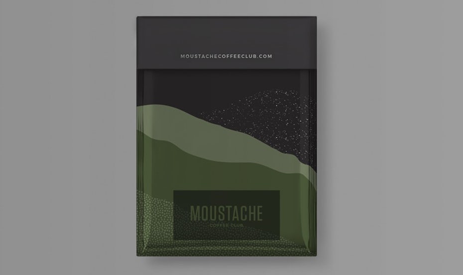 organic color blocking packaging design trend: coffee packaging in gray and shades of green
