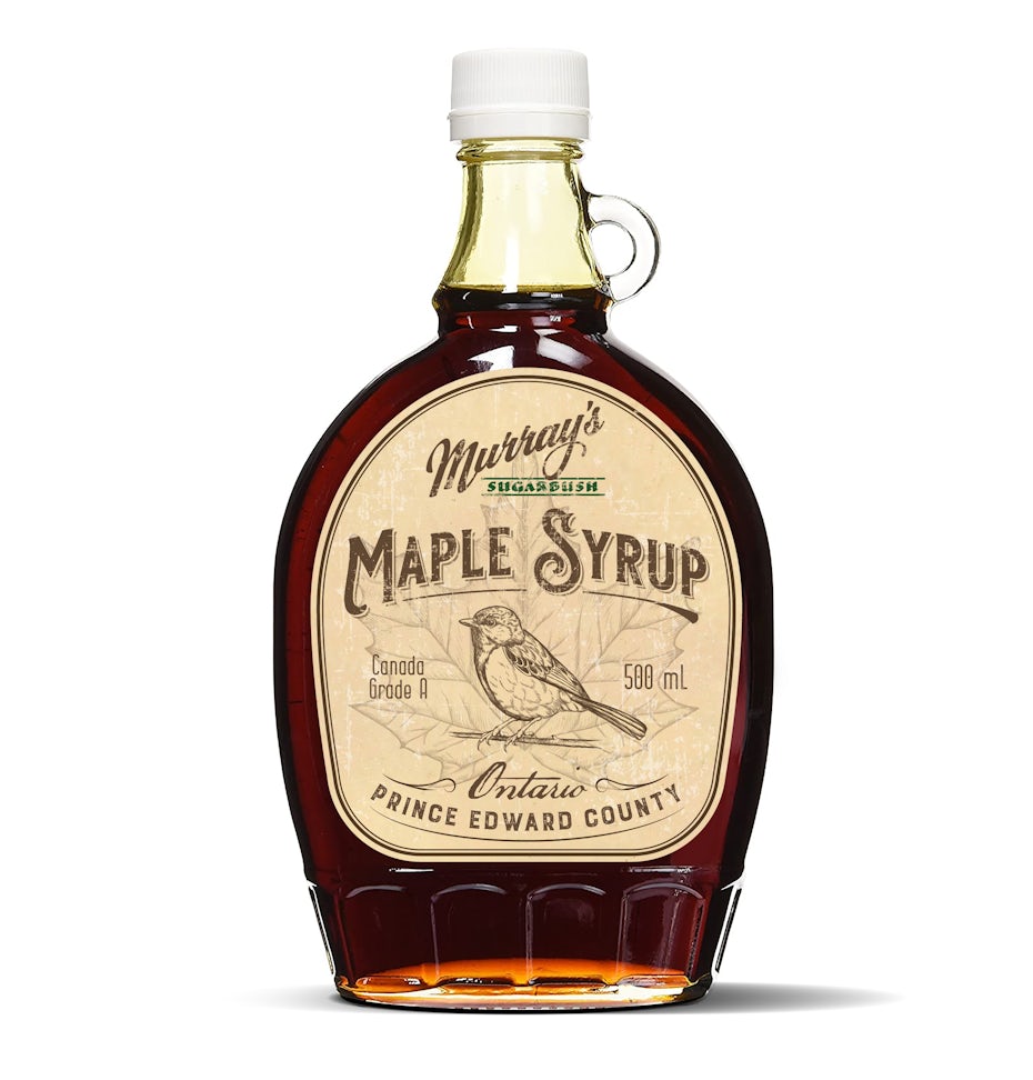 maple syrup bottle with illustrated label