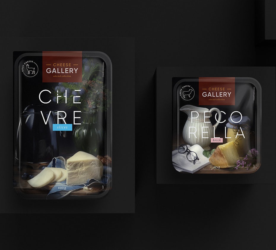 still life painting inspired cheese packaging