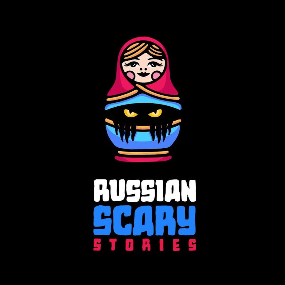 Cartoon illustration of a ghost hiding in a Russian doll