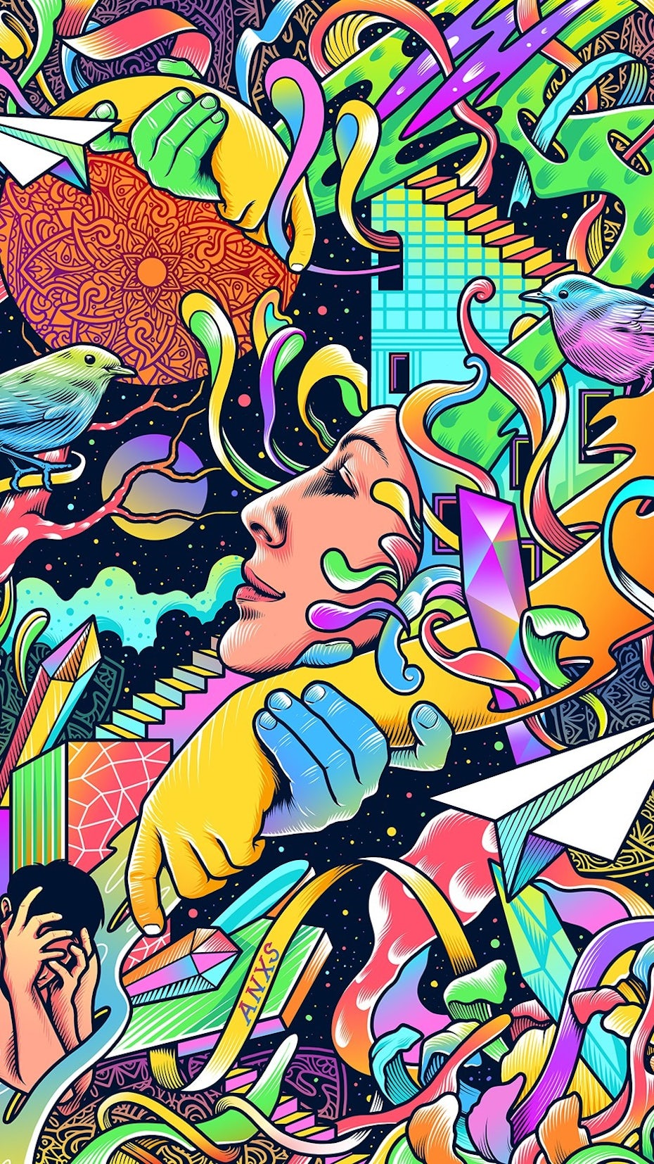 Tendencias de diseño gráfico inspiradoras: Ilustración de cartel psicodélico colorido y abstracto