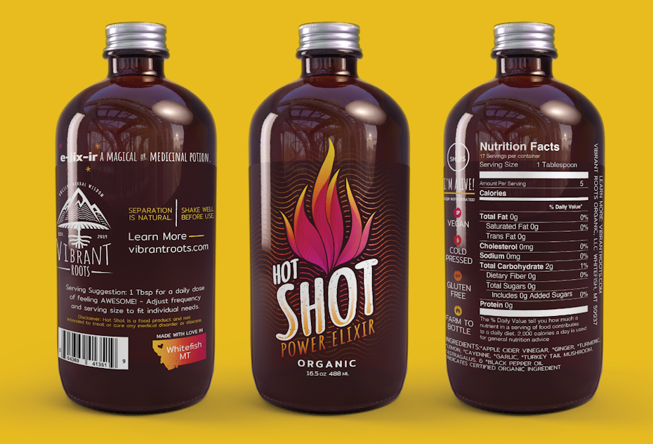 Product label design for elixir with rounded block font