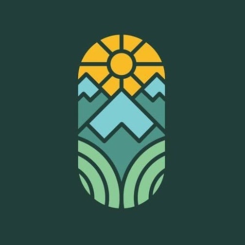 Stained glass mountain landscape logo design
