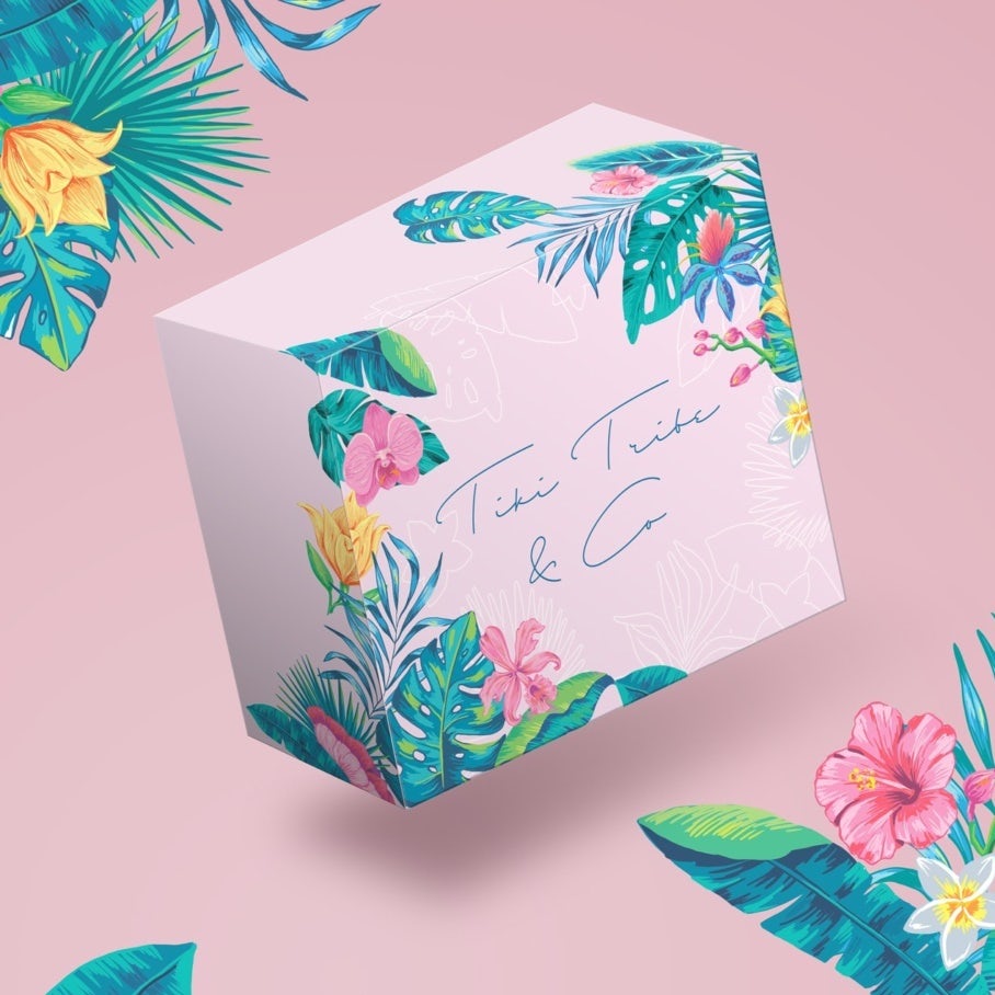 Pink cosmetic packaging with illustrated flora