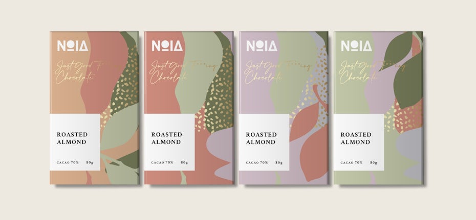 candy bars in colorful color blocked packaging