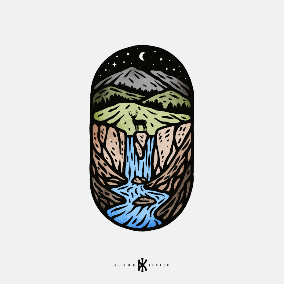 stained glass logo design trend: Nature landscape stained glass animated logo design