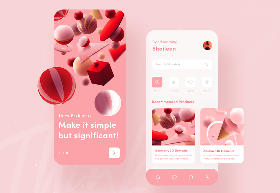 app design trend example of abstract and geometric art with 3d elements