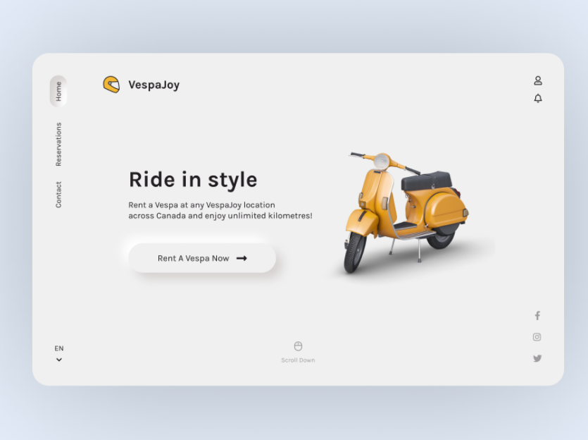 Minimalist web page design with neumorphic elements