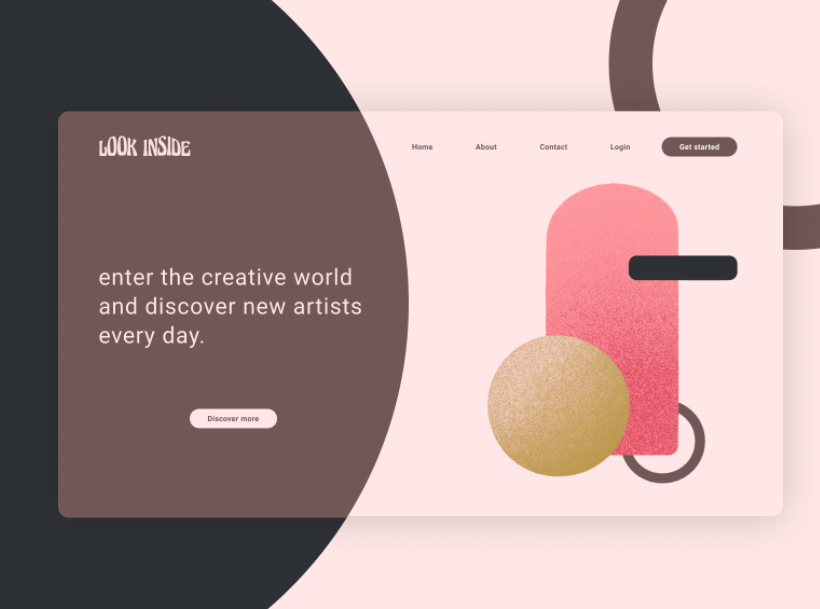 Landing page design with abstract art elements
