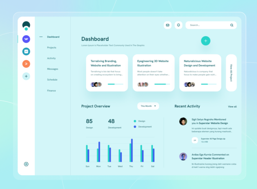 Light blue dashboard web page design