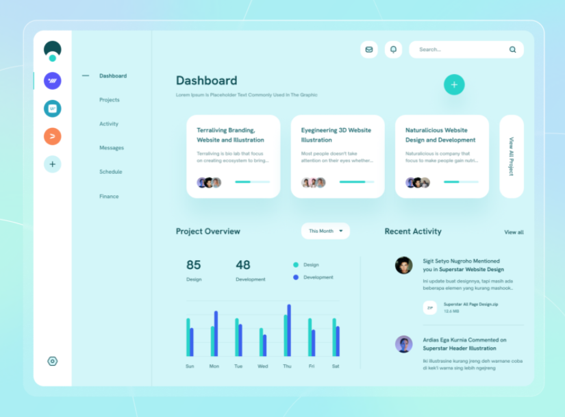 Light blue dashboard web page design
