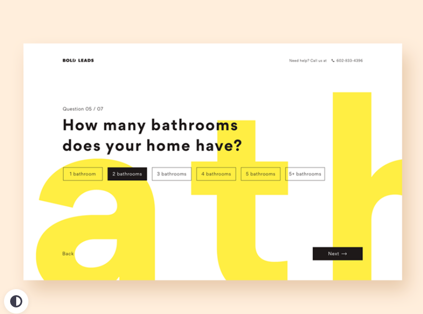 Onboarding questionnaire web page design