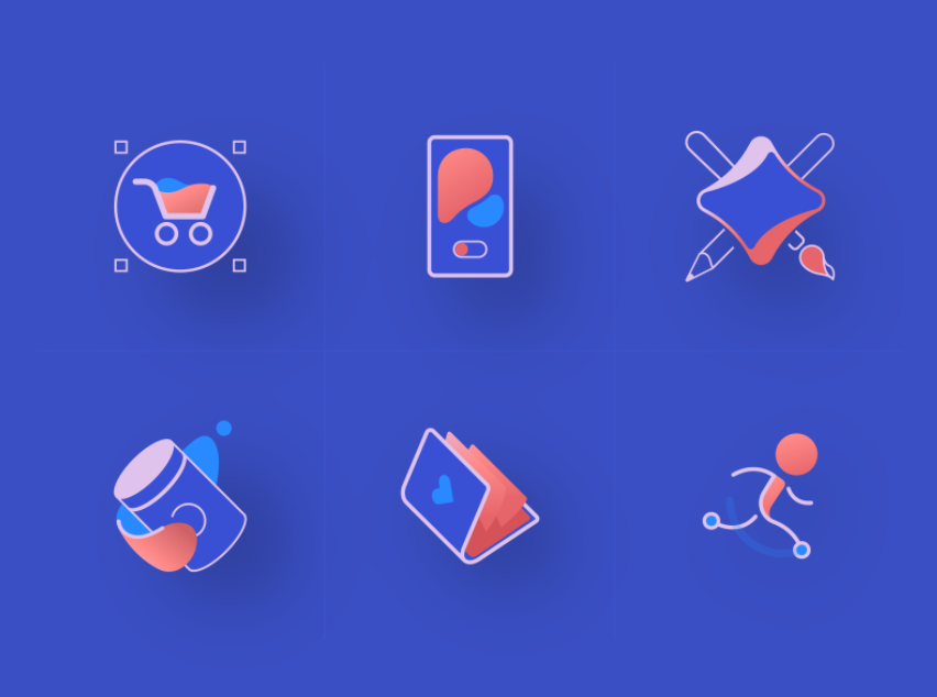 3D icon designs with semi-flat colors