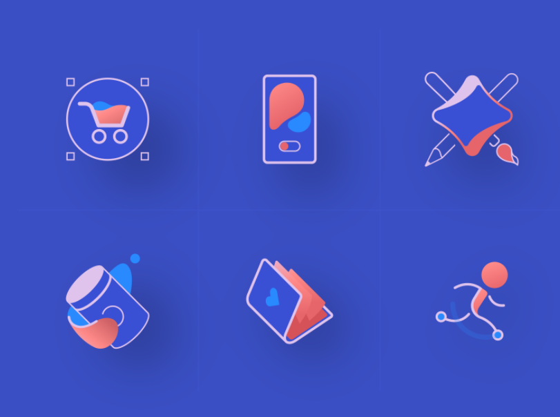 3D icon designs with semi-flat colors