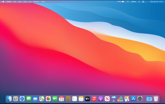 Apple Big Sur OS wallpaper and user dashboard