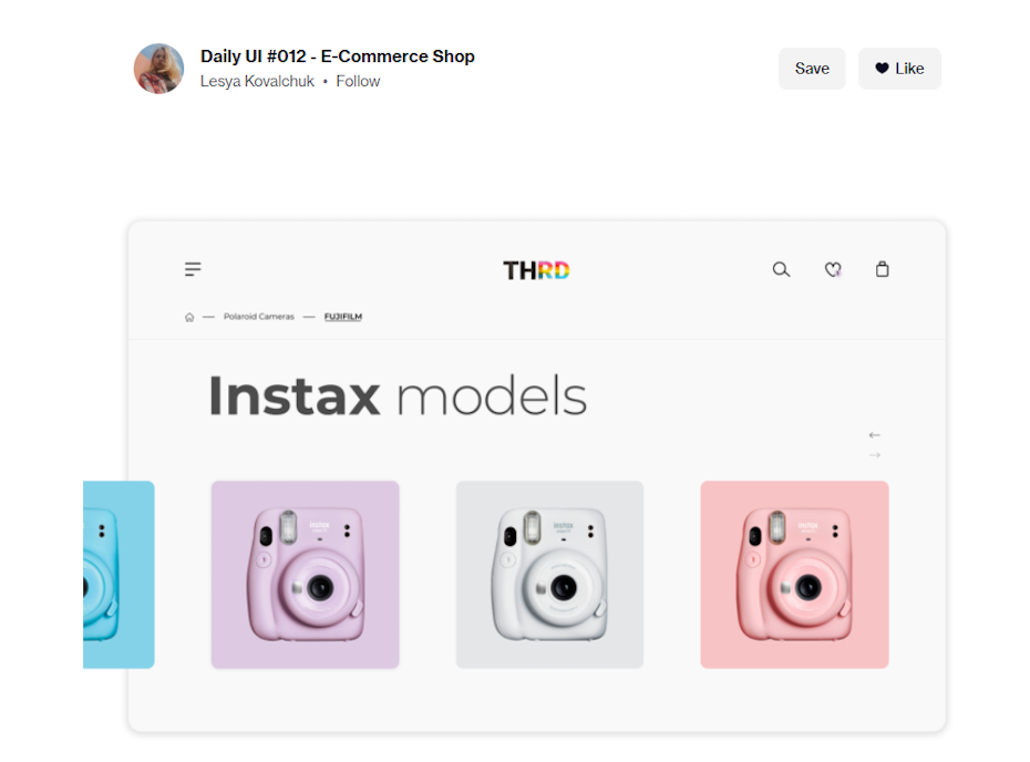 Ecommerce web page design for digital cameras