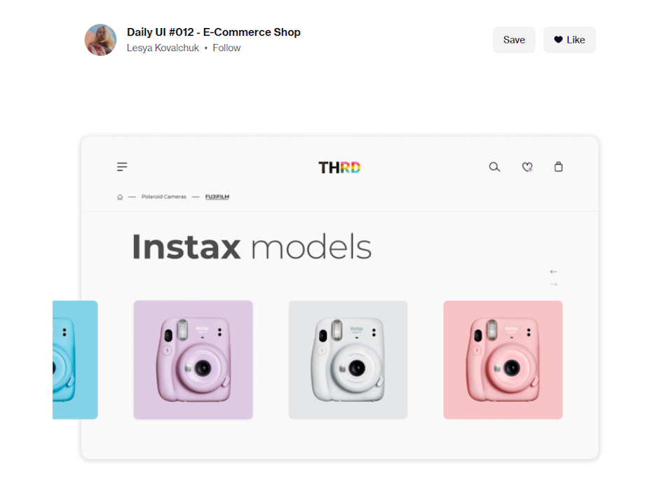 Ecommerce web page design for digital cameras