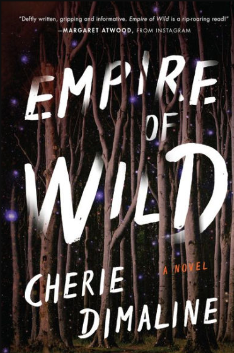 dark-colored book cover with white text and trees