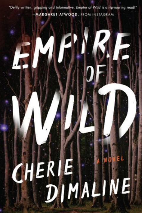 dark-colored book cover with white text and trees