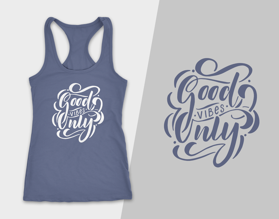 lettering auf shirt: good vibes only