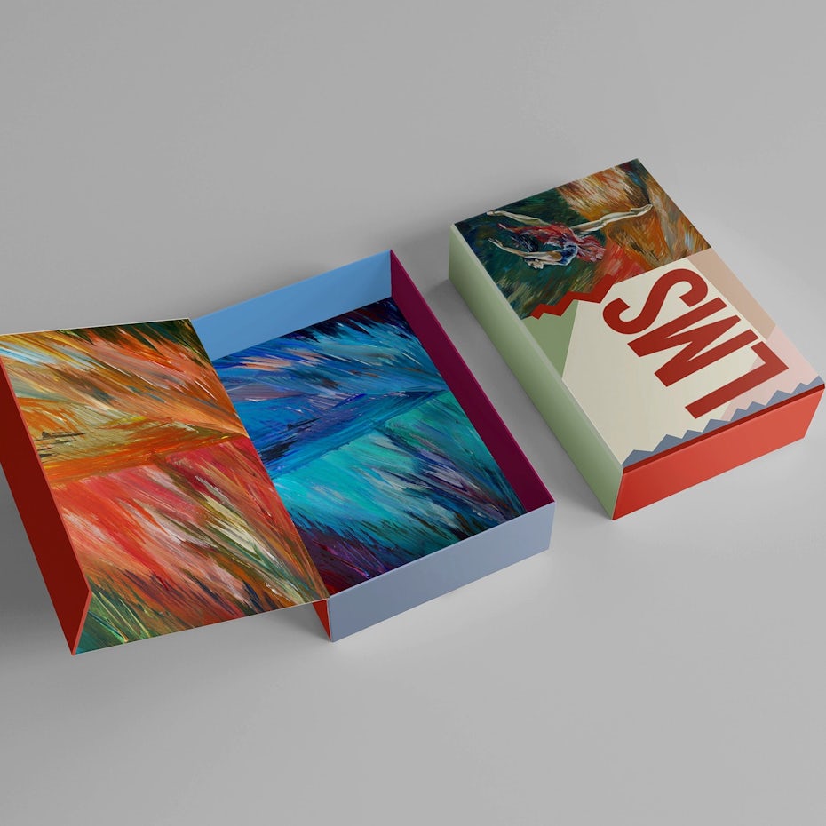 tote bag with a painting-inspired image of a dancer and an abstract box