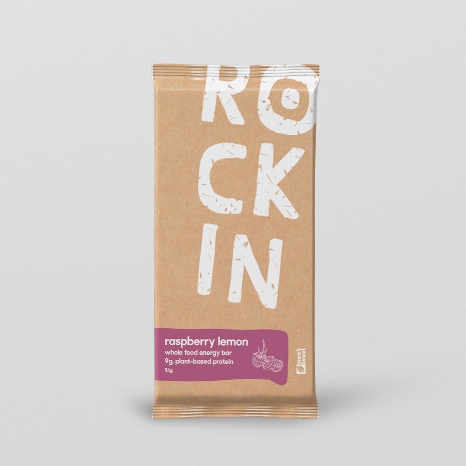 brown packet with white text