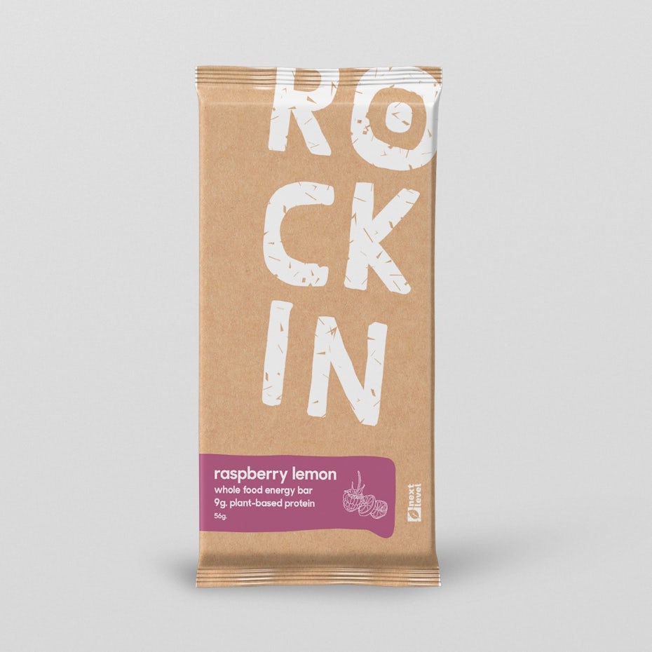 brown packet with white text