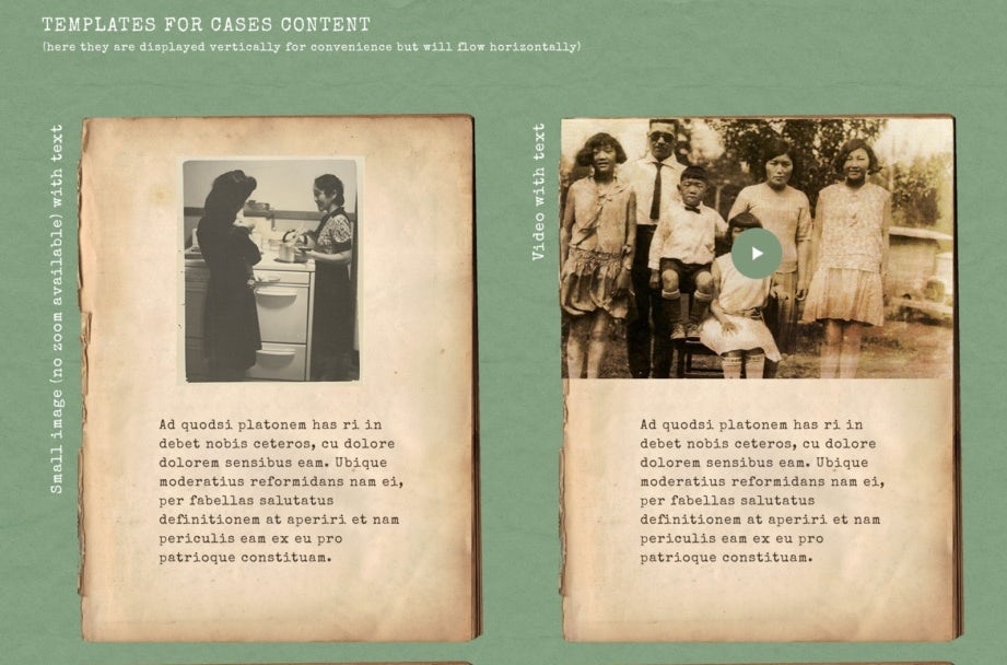 Historical website design made with typewriter font and old paper