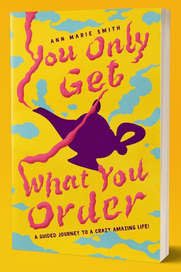 book cover trends example: yellow book cover with an oil lamp and text comprised of the pink smoke from it