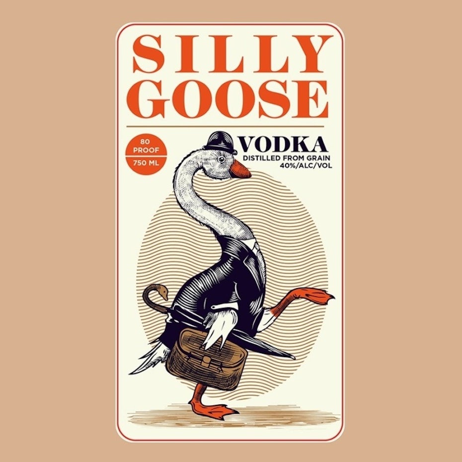 story-driven packaging design trend: label with quirky goose drawing