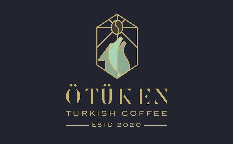 stained glass logo design trend: Abstract wolf stained glass style logo design for coffee brand