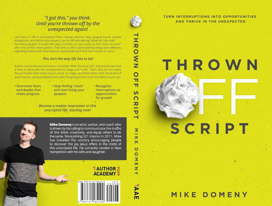 book cover trends example: yellow book cover with gray and white text and a paper ball for the letter O