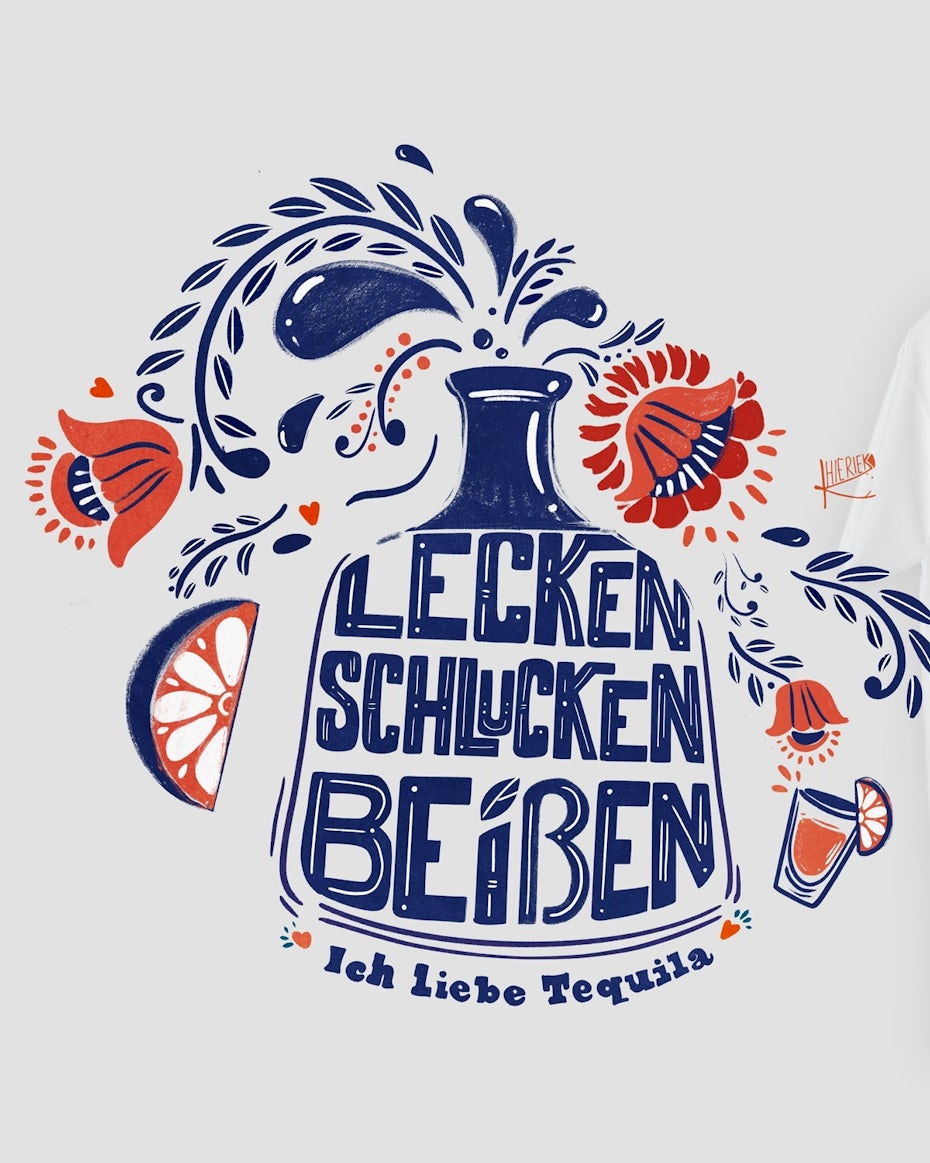 Hand-lettered t-shirt design with rounded block fonts